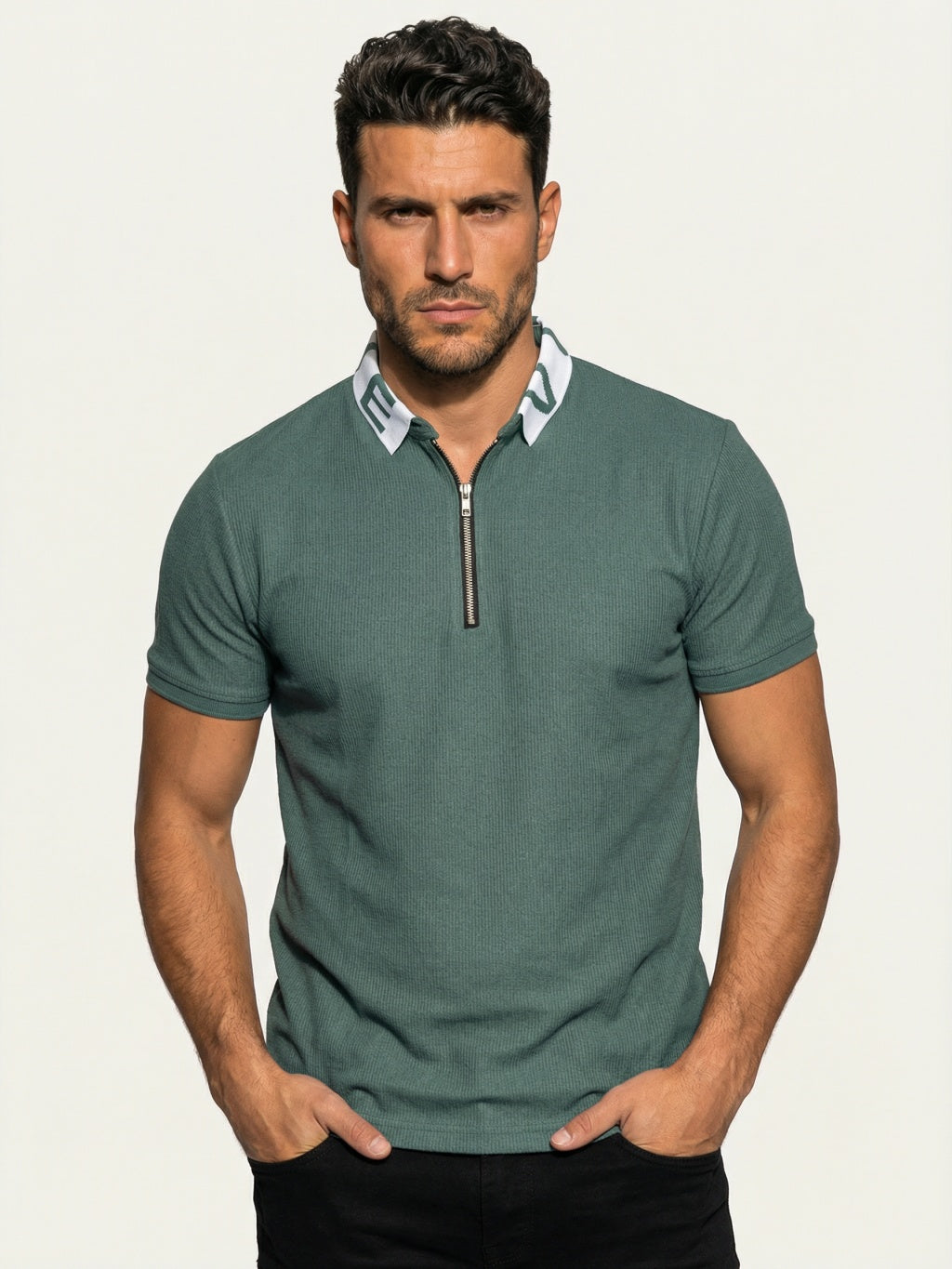 Coastal Zip Polo - Forest Green