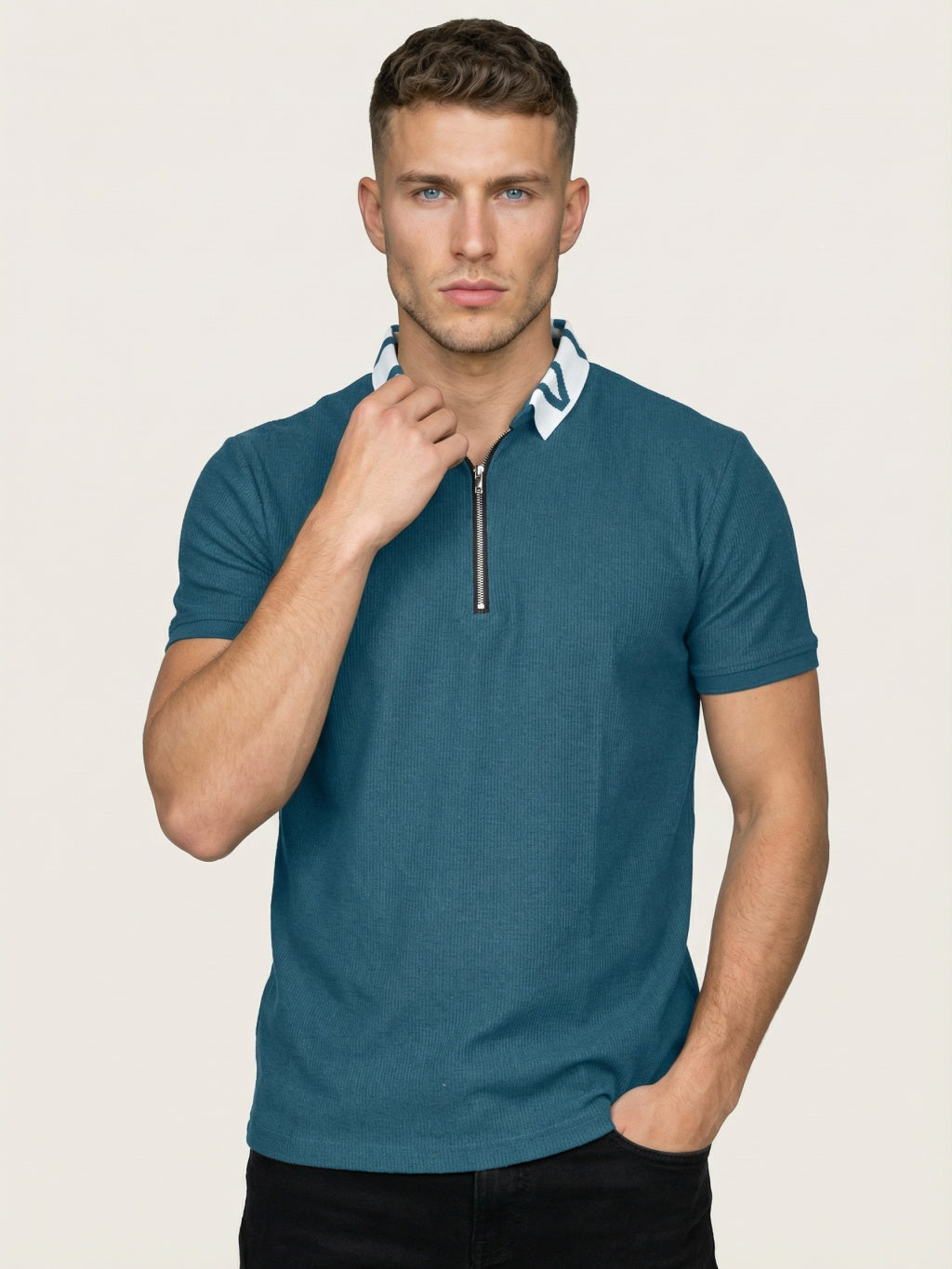 Coastal Zip Polo - Ocean Teal