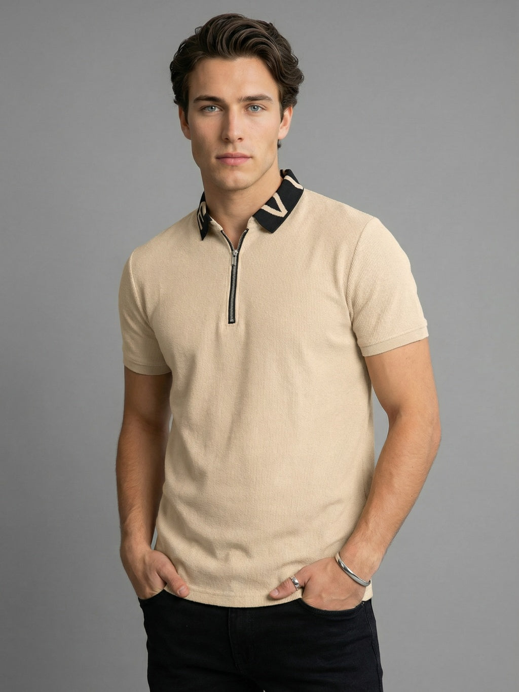 Coastal Zip Polo - Sandstone Beige