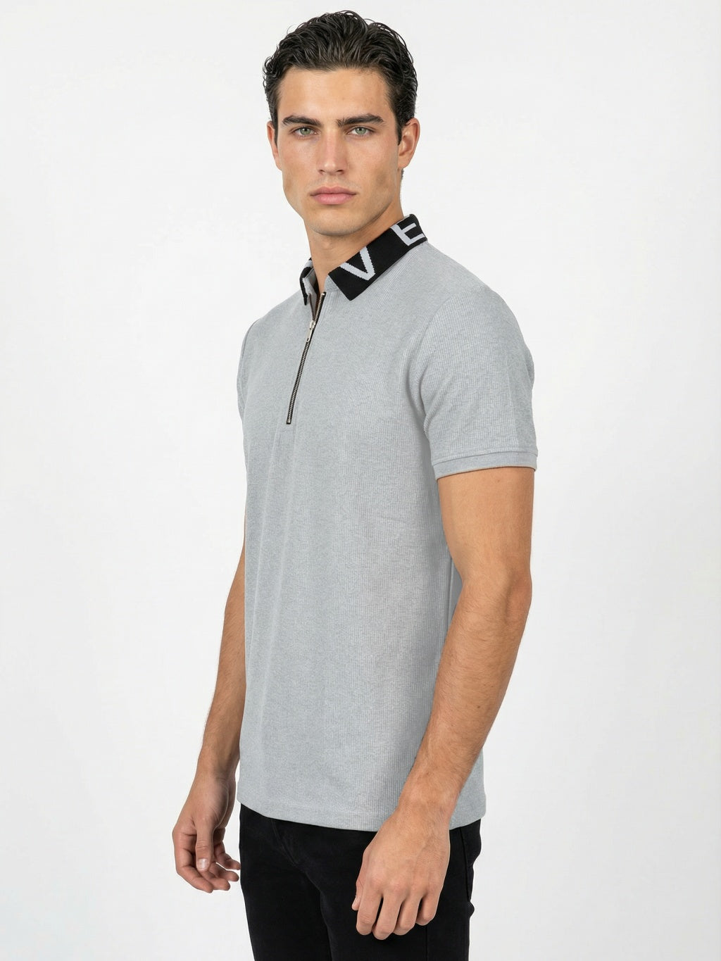 Coastal Zip Polo - Silver Grey