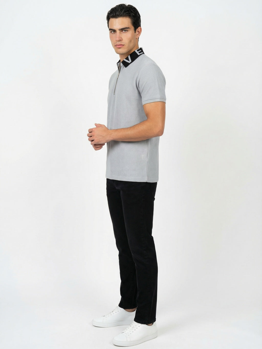 Coastal Zip Polo - Silver Grey