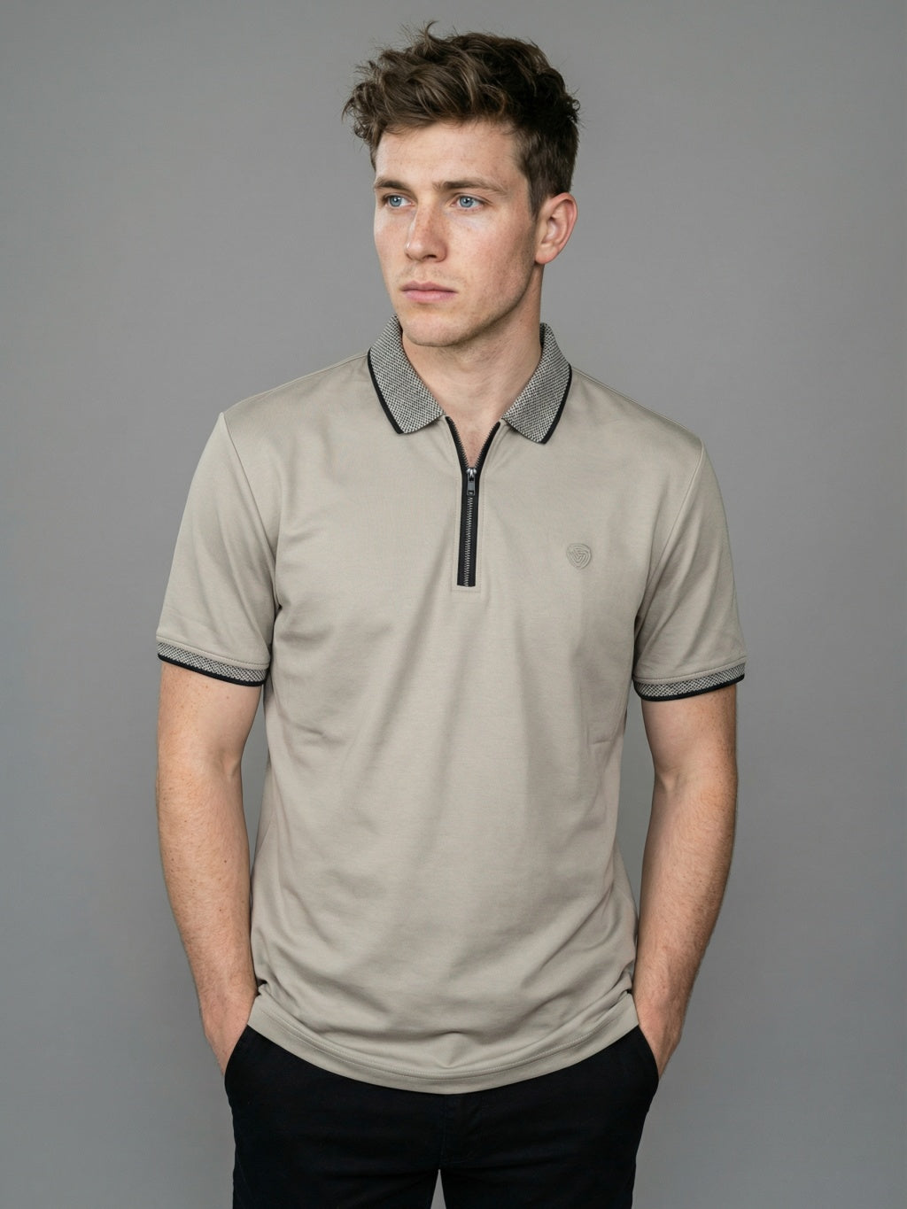 Heritage Zip Polo - Sand Beige