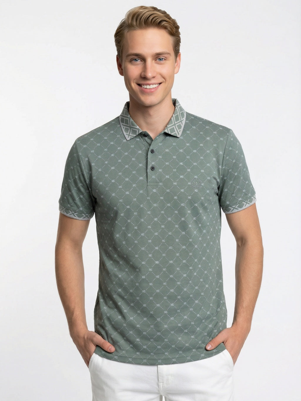 Maison Grid Polo  Sage Green