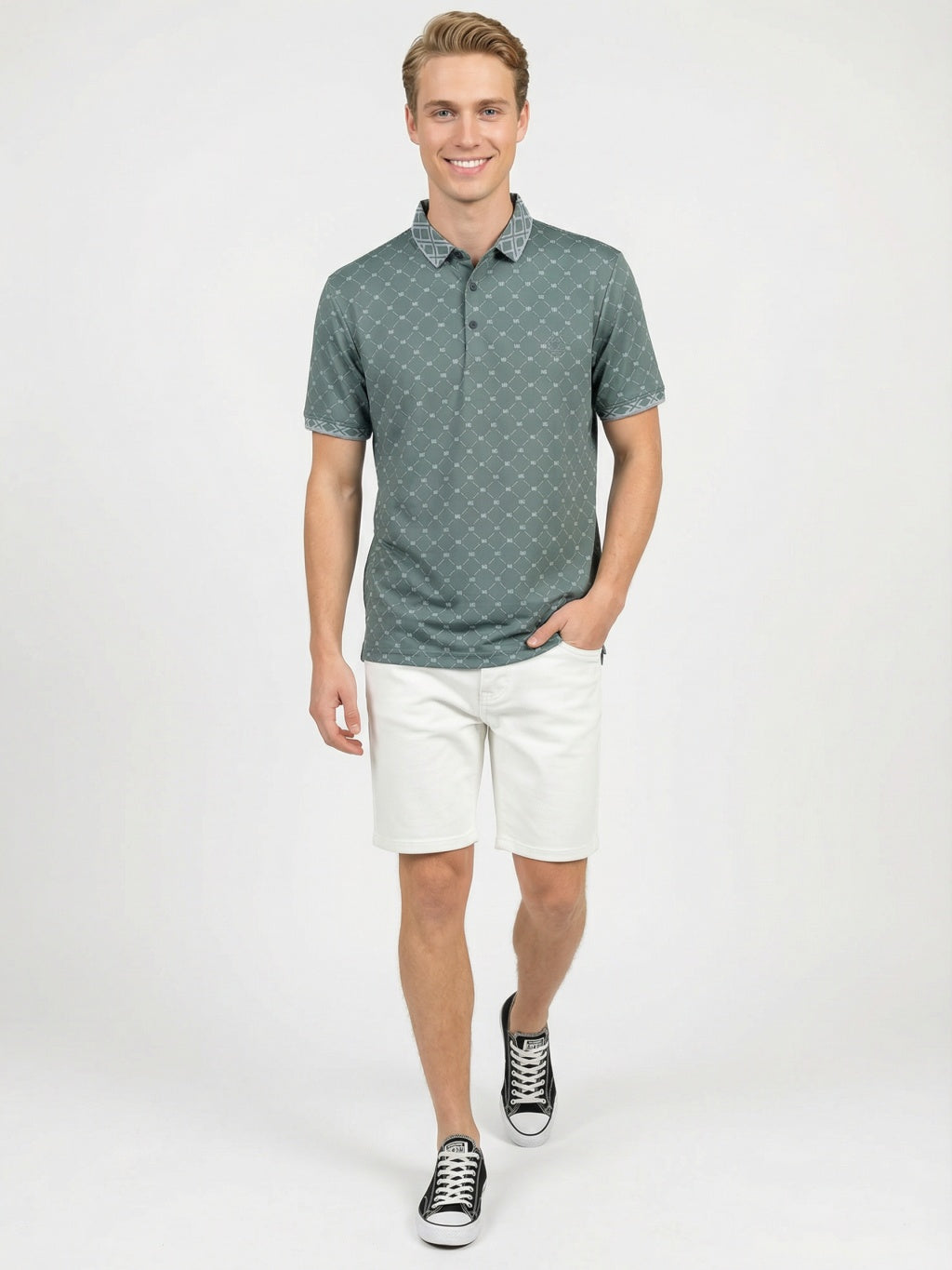 Maison Grid Polo  Sage Green
