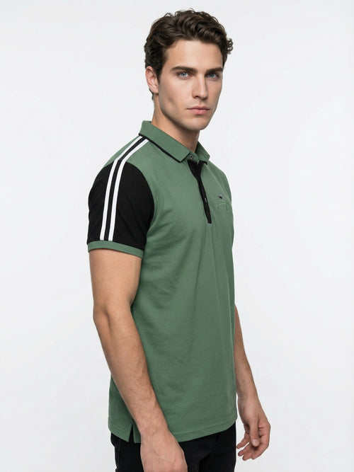Monaco Stripe Polo - Forest Green