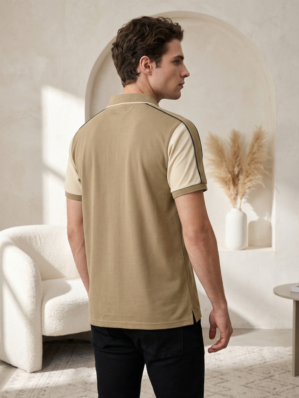 Monaco Stripe Polo - Sand Khaki